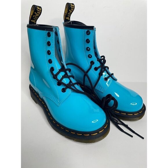 Dr. Martens 1460 Blue Patent Leather Lace Up Boots Shine On Sz. 37 US 6 UK 4 NEW - Picture 4 of 9